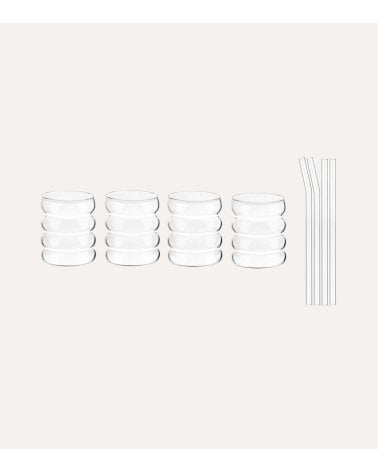 Set de 4 Vasos Ondulados Matcha con Pajita de Borosilicato