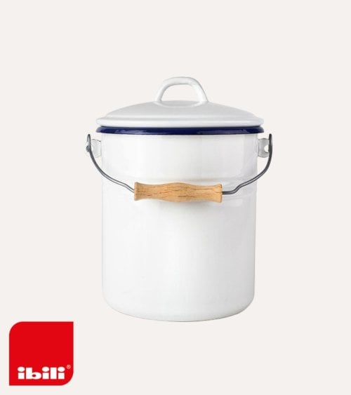 Cubo Vintage para Compost con Tapa de Acero Vitrificado