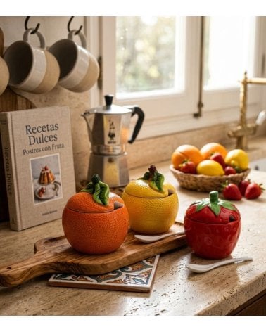Azucarero Fresa con Cuchara de Cerámica