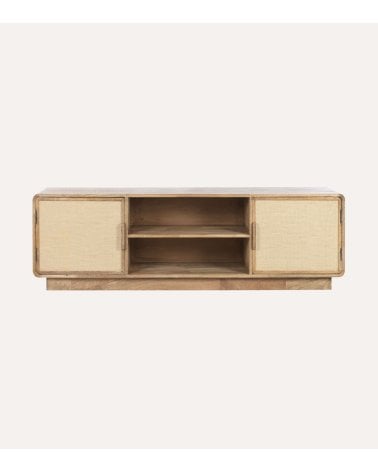 Mueble de TV con 2 Puertas de Madera de Mango y Yute