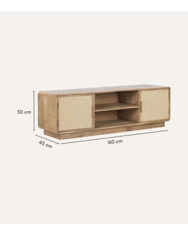 Mueble de TV con 2 Puertas de Madera de Mango y Yute