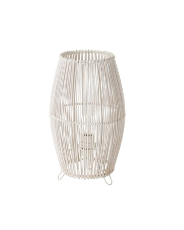 Lampara de Metal y Bambu en Blanco de 17x17x29 cm para Decoracion de Interiores
