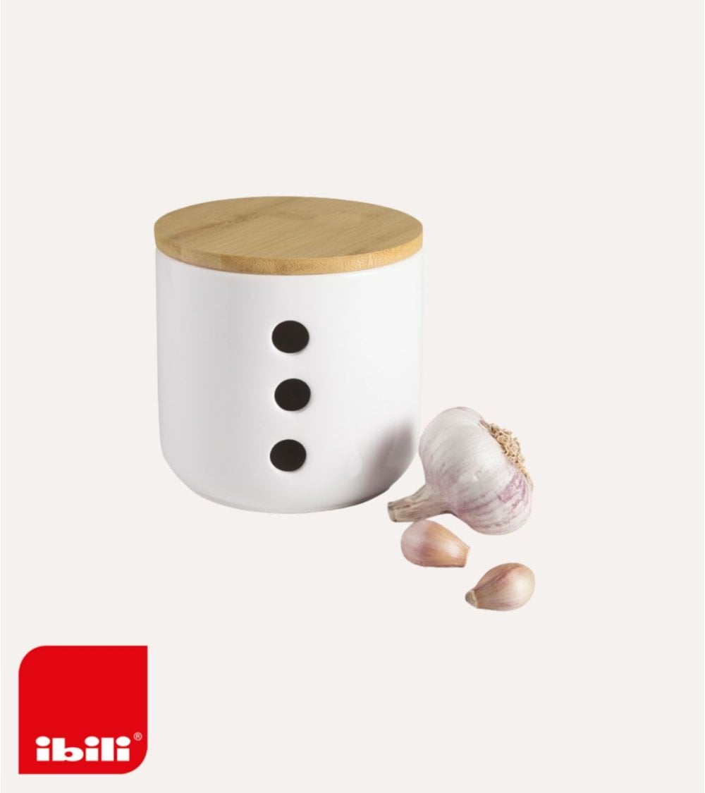 Tarro para Ajos de Cerámica con Tapa de Bambú