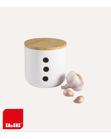 Tarro para Ajos de Cerámica con Tapa de Bambú