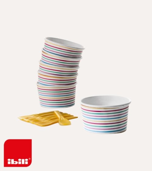 Set de 6 Vasos y Cucharillas para Helado de Cartón y Plástico