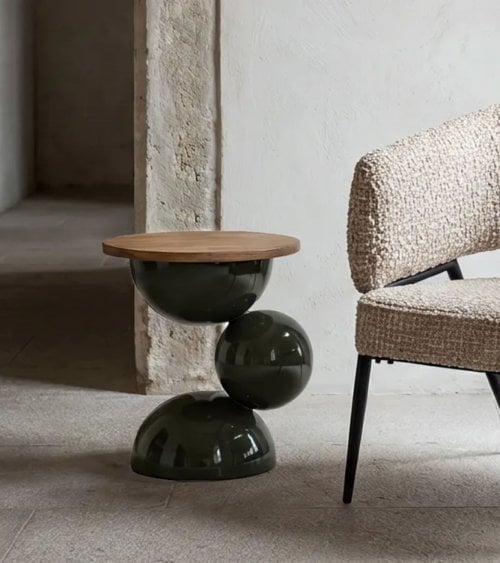 Mesa Auxiliar Esferas de Madera y Metal
