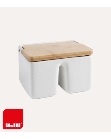 Salero Doble Simple de Ceramica y Bambu