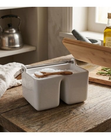 Salero Doble Simple de Ceramica y Bambu