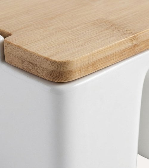 Salero Doble Simple de Ceramica y Bambu