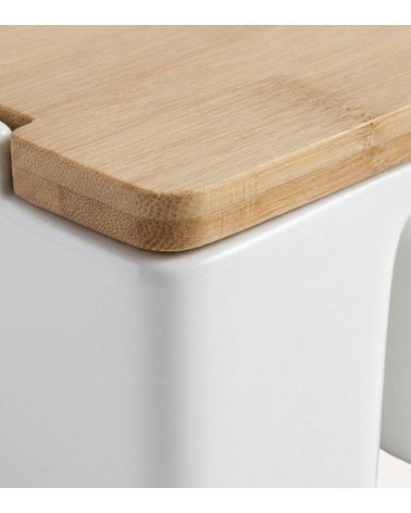 Salero Doble Simple de Ceramica y Bambu