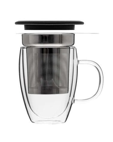 Taza de Cristal para Infusión de Té y Café con Doble Capa Aislante Termico