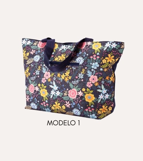 Bolsa de Playa con Flores y Asas Largas de Poliéster