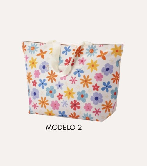 Bolsa de Playa con Flores y Asas Largas de Poliéster