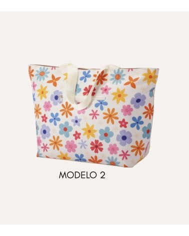 Bolsa de Playa con Flores y Asas Largas de Poliéster