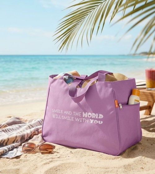 Bolsa de Playa Simple con Asas Altas y Bolsillos Laterales de Poliéster