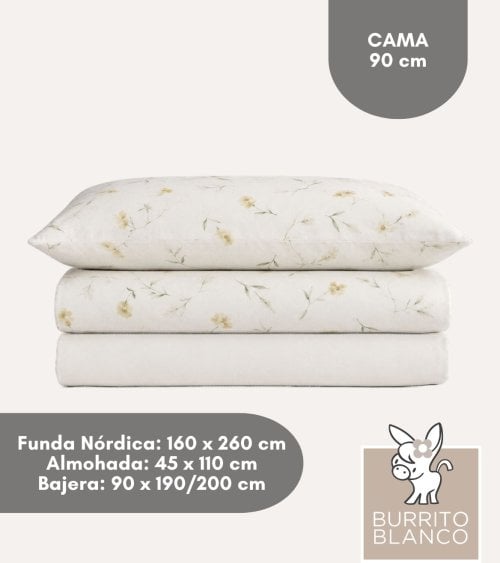 Juego de Funda Nórdica Hojas y Flores con Bajera 50% Algodón 50% Poliester