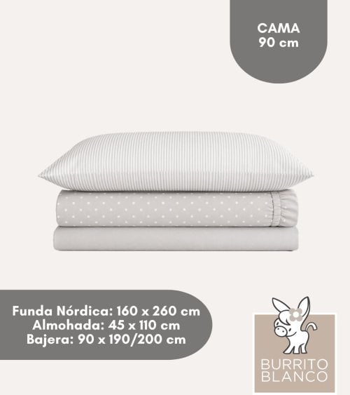Juego de Funda Nórdica Reversible Topos y Rayas con Bajera 100% Algodón