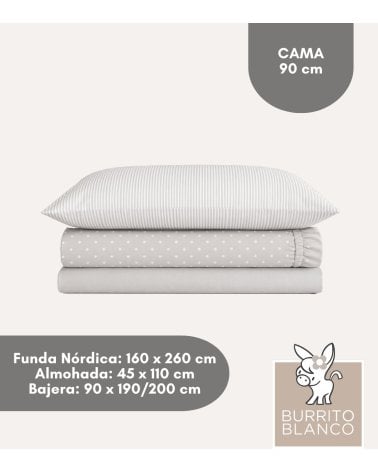Juego de Funda Nórdica Reversible Topos y Rayas con Bajera 100% Algodón