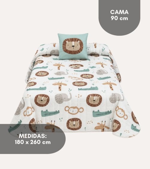 Colcha Bouti Infantil Jungle Animales con Funda para Cojin