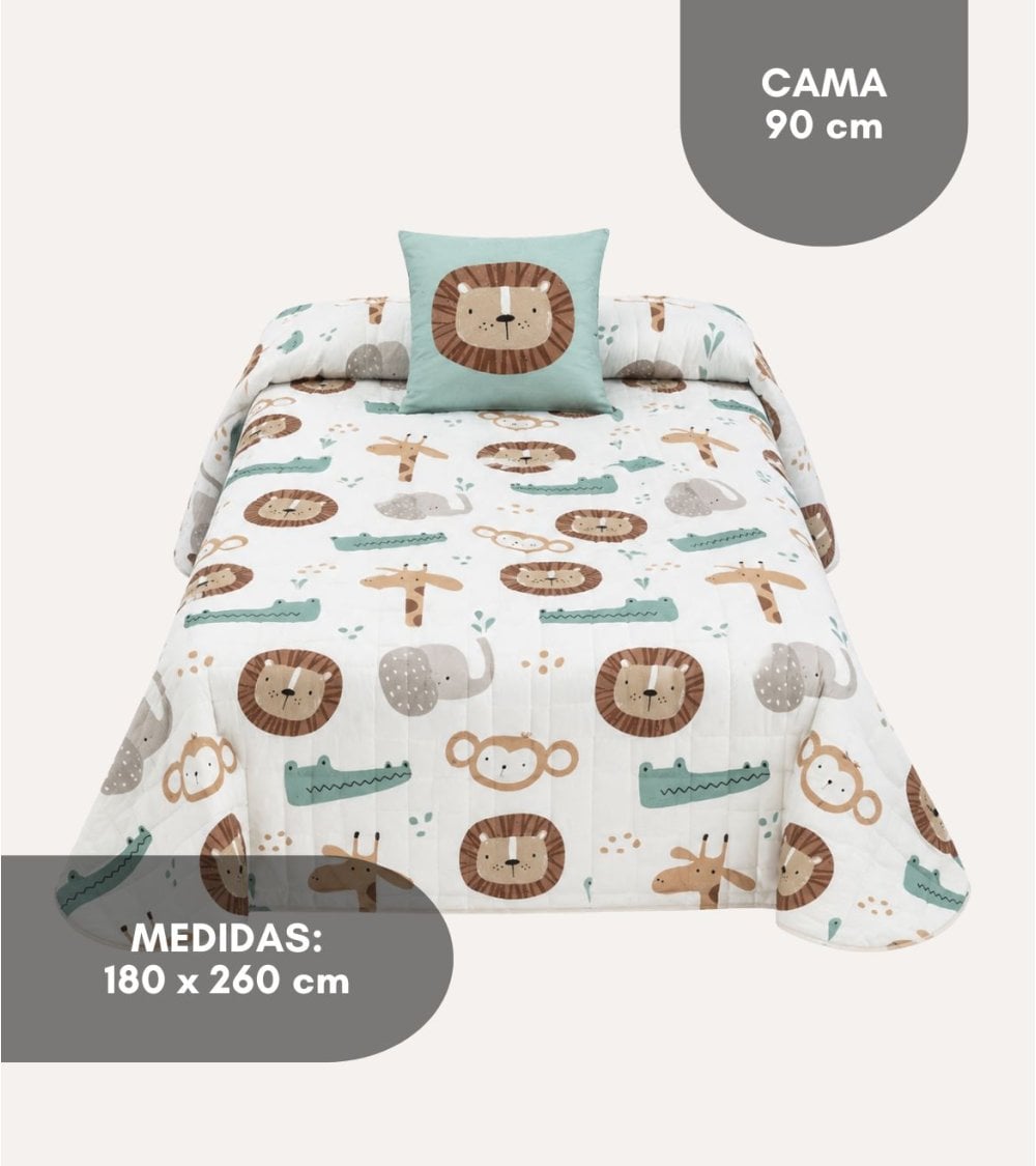Colcha Bouti Infantil Jungle Animales con Funda para Cojin