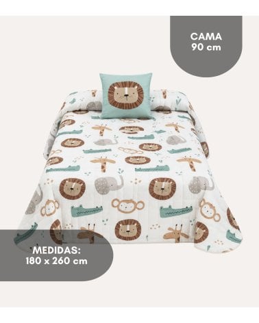 Colcha Bouti Infantil Jungle Animales con Funda para Cojin