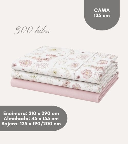 Juego de Sábanas Roser Flores de 300 Hilos Algodón