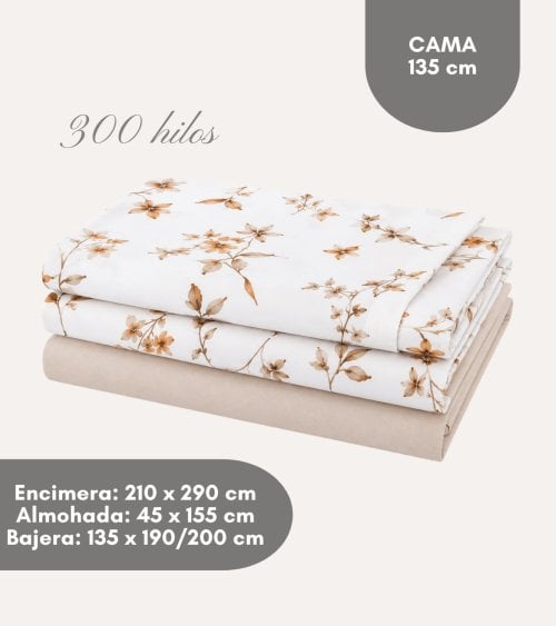 Juego de Sábanas Alba Flores de 300 Hilos Algodón Saten