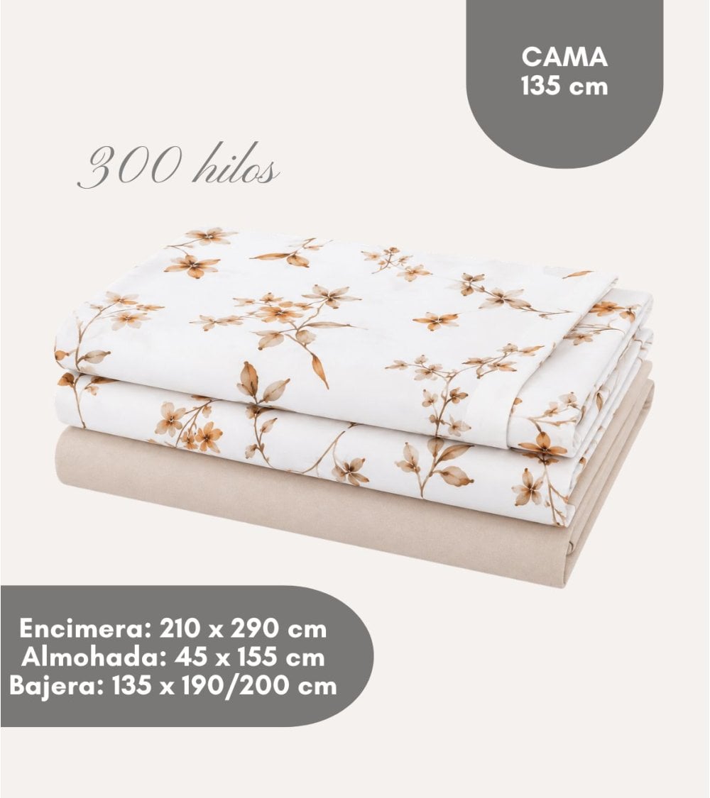 Juego de Sábanas Alba Flores de 300 Hilos Algodón Saten