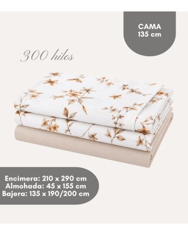 Juego de Sábanas Alba Flores de 300 Hilos Algodón Saten