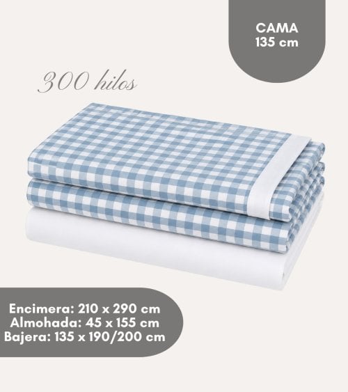 Juego de Sábanas Oxford Cuadros de 300 Hilos Algodón Saten