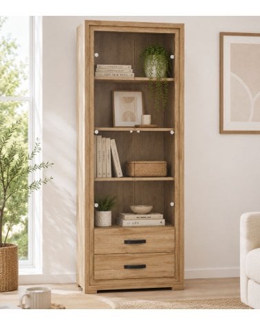Vitrina con 2 Puertas de Cristal y 2 Cajones con Sistema de Freno