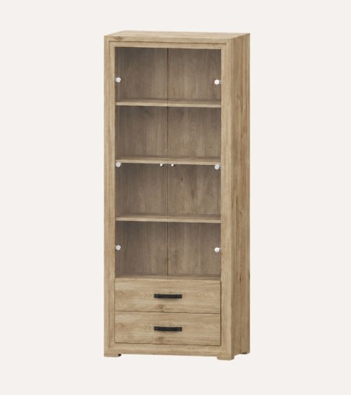 Vitrina con 2 Puertas de Cristal y 2 Cajones con Sistema de Freno