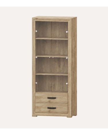 Vitrina con 2 Puertas de Cristal y 2 Cajones con Sistema de Freno