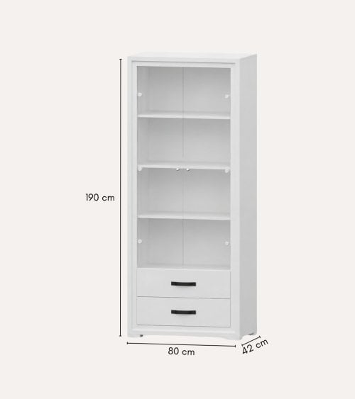 Vitrina con 2 Puertas de Cristal y 2 Cajones con Sistema de Freno