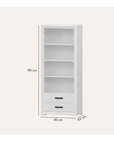 Vitrina con 2 Puertas de Cristal y 2 Cajones con Sistema de Freno
