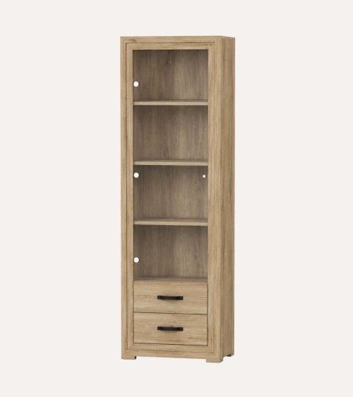 Vitrina Turin con 1 de Puerta de Cristal y 2 Cajones con Sistema de Freno