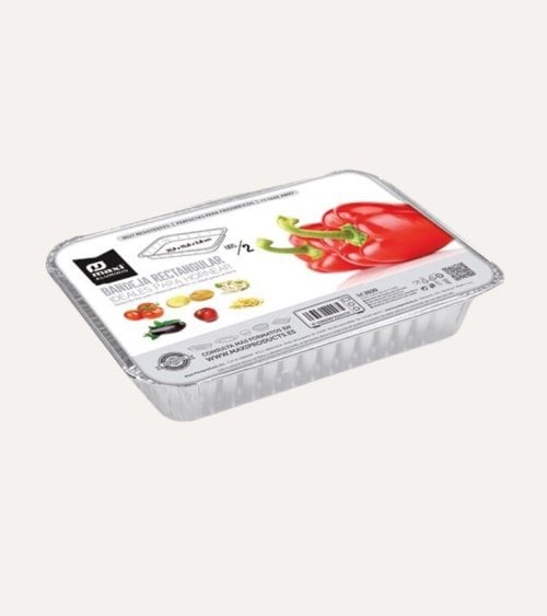 Set de 2 Bandejas Rectangulares Desechables de Aluminio con Tapa