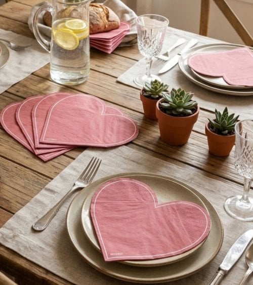 Set de 20 Servilletas de Corazon con Doble Capa de Papel