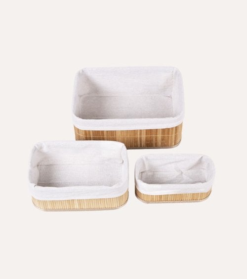Set de 3 Cestas de Bambú Elegante con Tela