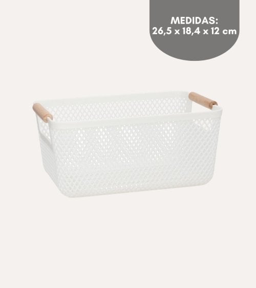 Cesta de Rejilla con Asa de Madera de Plástico