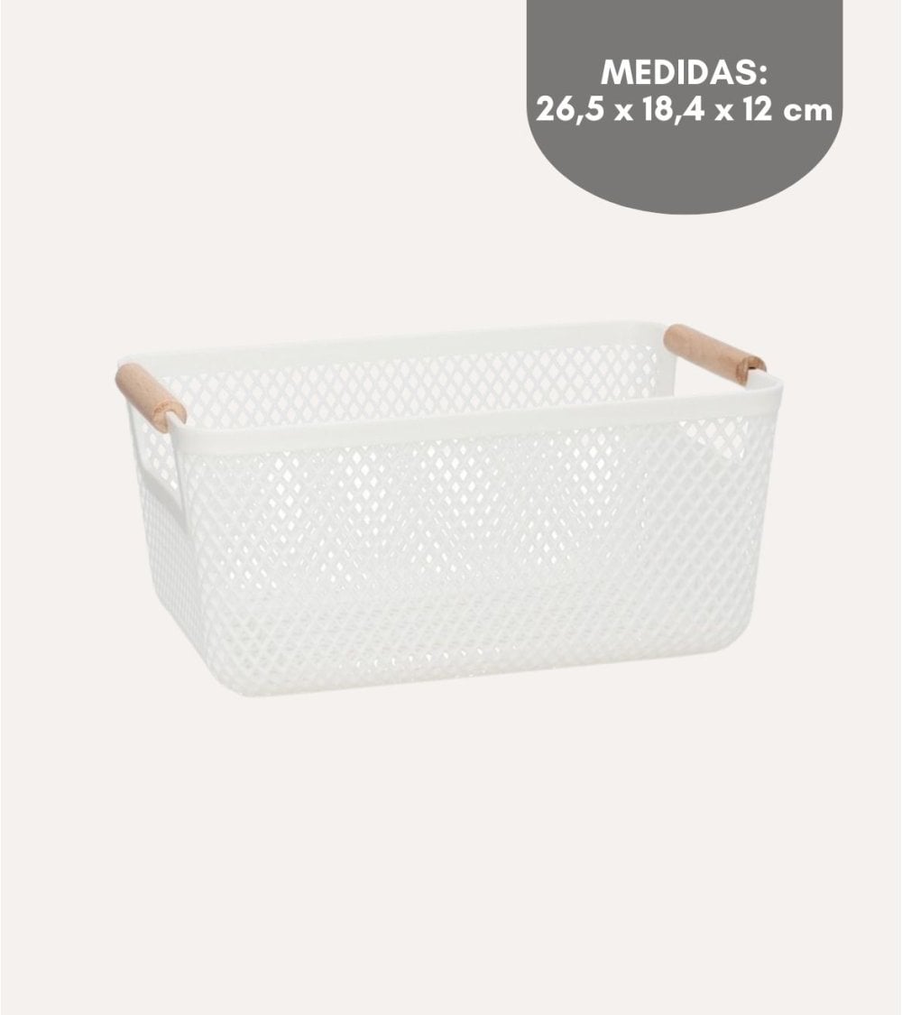 Cesta de Rejilla con Asa de Madera de Plástico