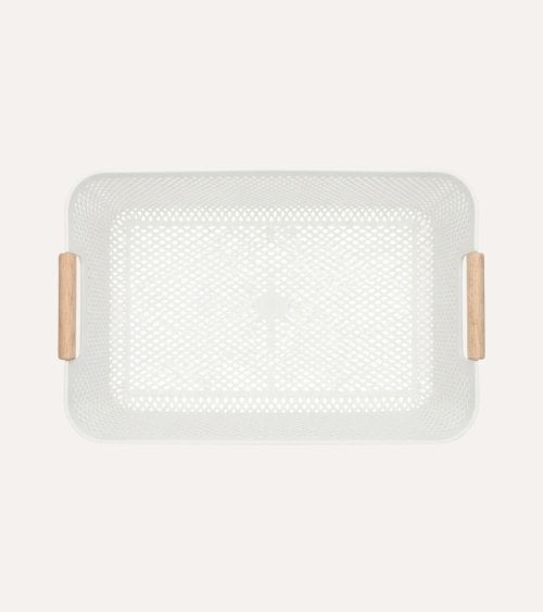 Cesta de Rejilla con Asa de Madera de Plástico
