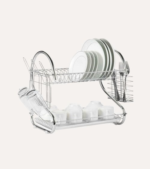 Escurreplatos Plegable con Bandeja y 2 Niveles de Metal