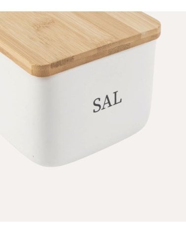 Salero Minimalista de Cerámica con Tapa de Bambú