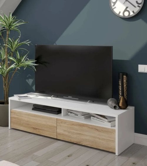 Mueble de TV Kioto con 2 Estantes y 2 Puertas de Melamina