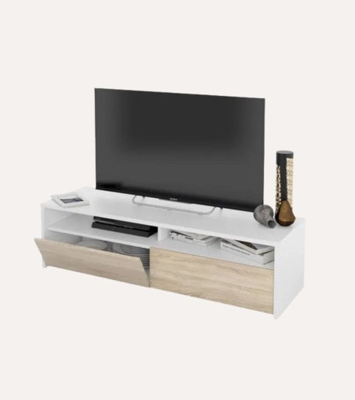Mueble de TV Kioto con 2 Estantes y 2 Puertas de Melamina