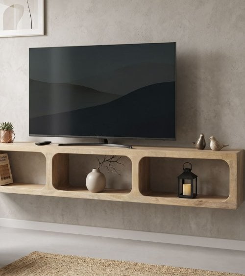 Mueble de TV con 3 Estantes de Madera de Madera de Acacia