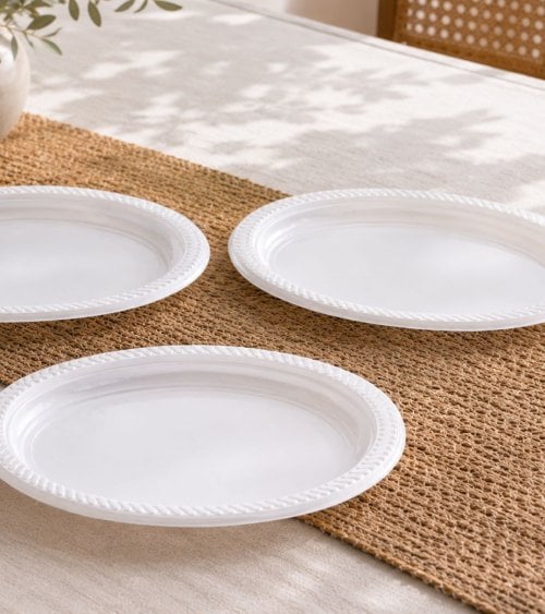 Set de 3 Platos Ovalados Grandes Reutilizables de Poliestireno