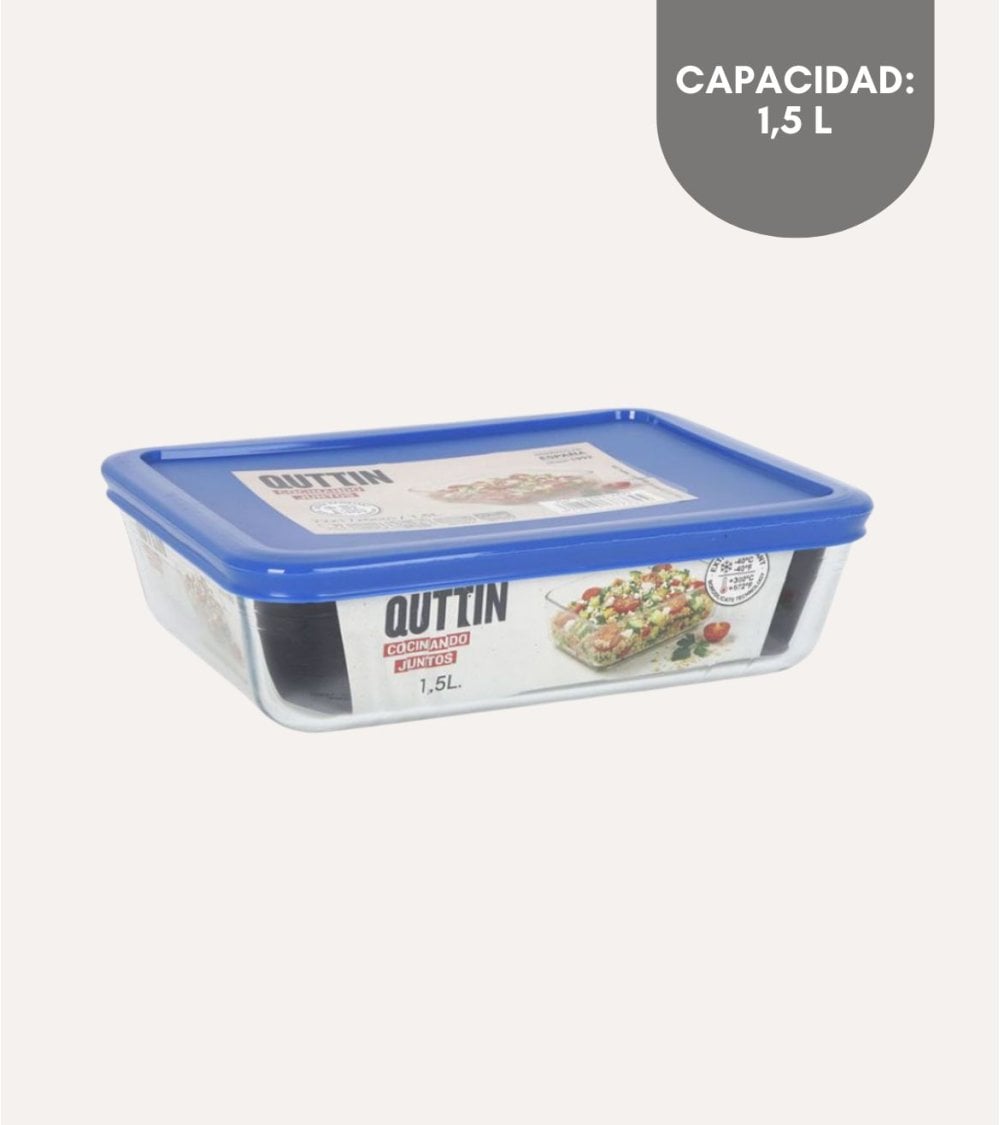 Fuente Rectangular de Vidrio con Tapa de Plástico