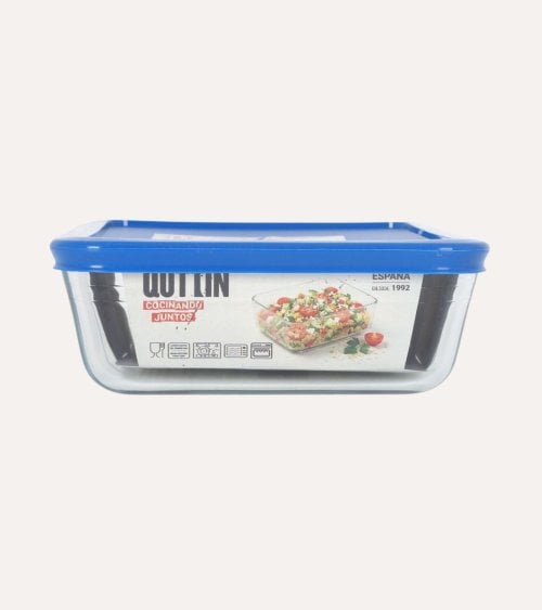 Fuente Rectangular de Vidrio con Tapa de Plástico